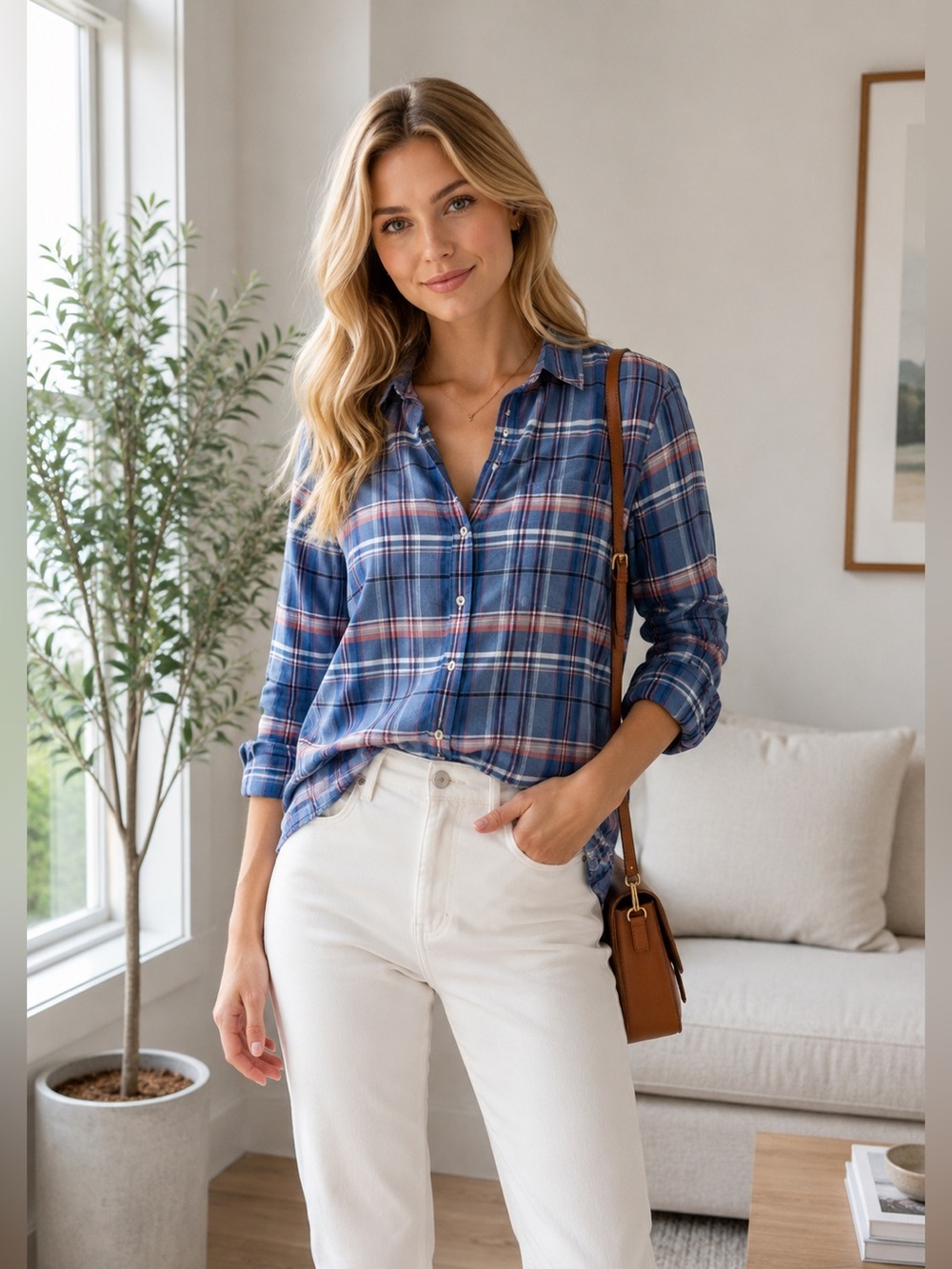 Theory Dusty Blue Blush Plaid Button Down Shirt Lightweight 100% cotton size M